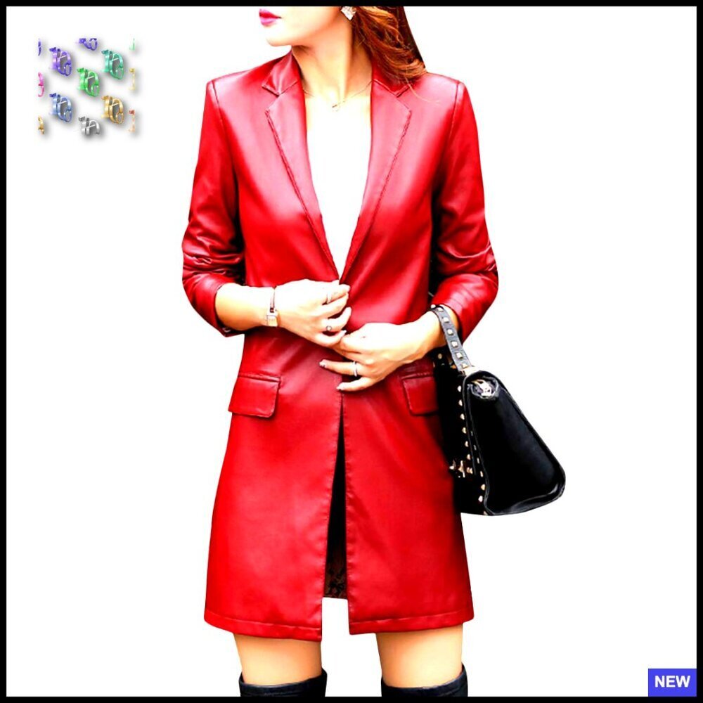 Faux Leather Trench Coat Elegant Classic Chic Winter Coat Long Sleeve